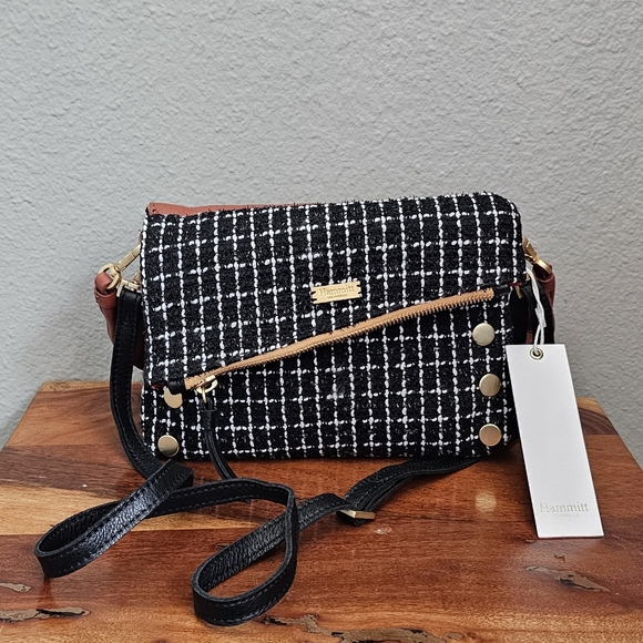 HAMMITT Dillon Sml Crossbody tan leather/ tweed /brushed gold hammered zipper - Picture 3 of 10